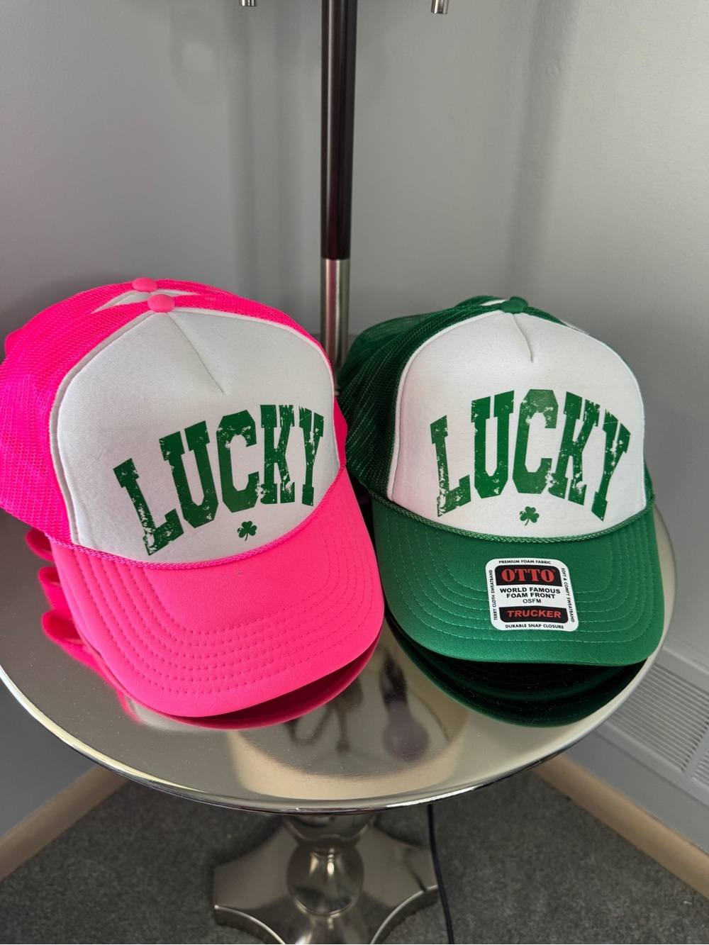 OTTO Lucky Trucker Hat - Hot Pink & Kelly Green
